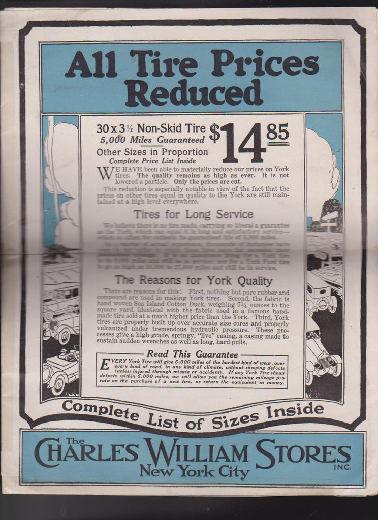 Charles William Stores 1919 Tire Prices Reduced Automobilia New York City0