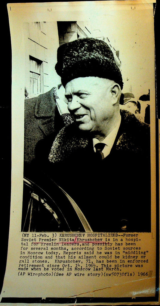 Nikita Khrushchev Wire Photo 1966 In Middling Condition in Hospital0