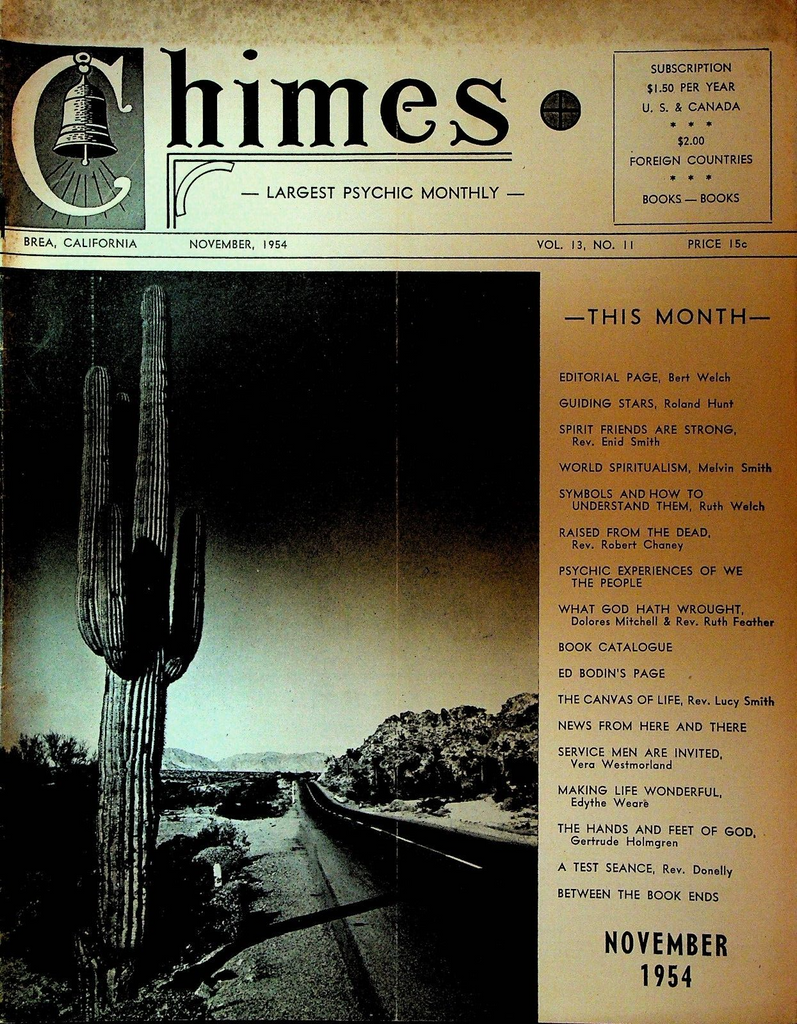 Chimes Magazine Psychic November 1954 Gertrude Holmgren Melvin Smith