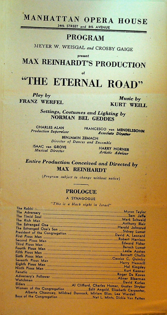 The Eternal Road Program Manhattan Opera House Hal Kingsley0
