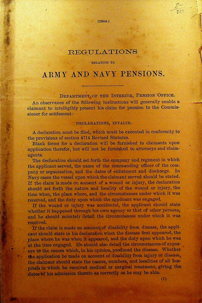 Regulations Relating to Army & Navy Pensions Government Report 1880s0
