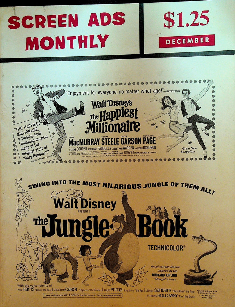 Screen Ads Monthly Magazine December 1967 Walt Disney Jungle Book0