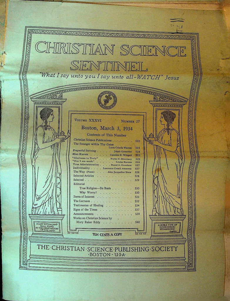 Christian Science Sentinel Magazine March 3 1934 Jekab Greenblat Louise Ravens