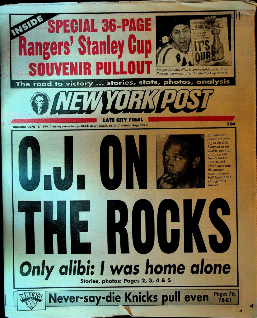 New York Post June 16 1994 Pele New York Rangers Stanley Cup Knicks OJ Simpson0