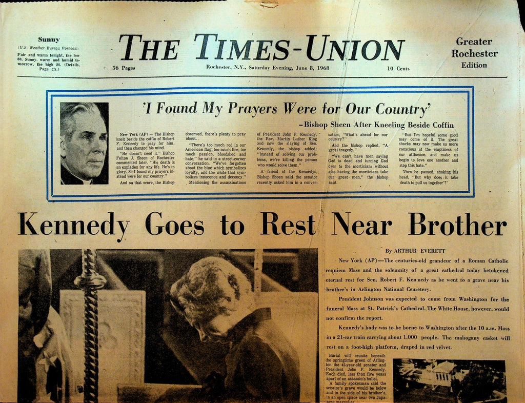 Rochester Times Union June 8 1968 RFK Assassination Robert Kennedy Laid to Rest0