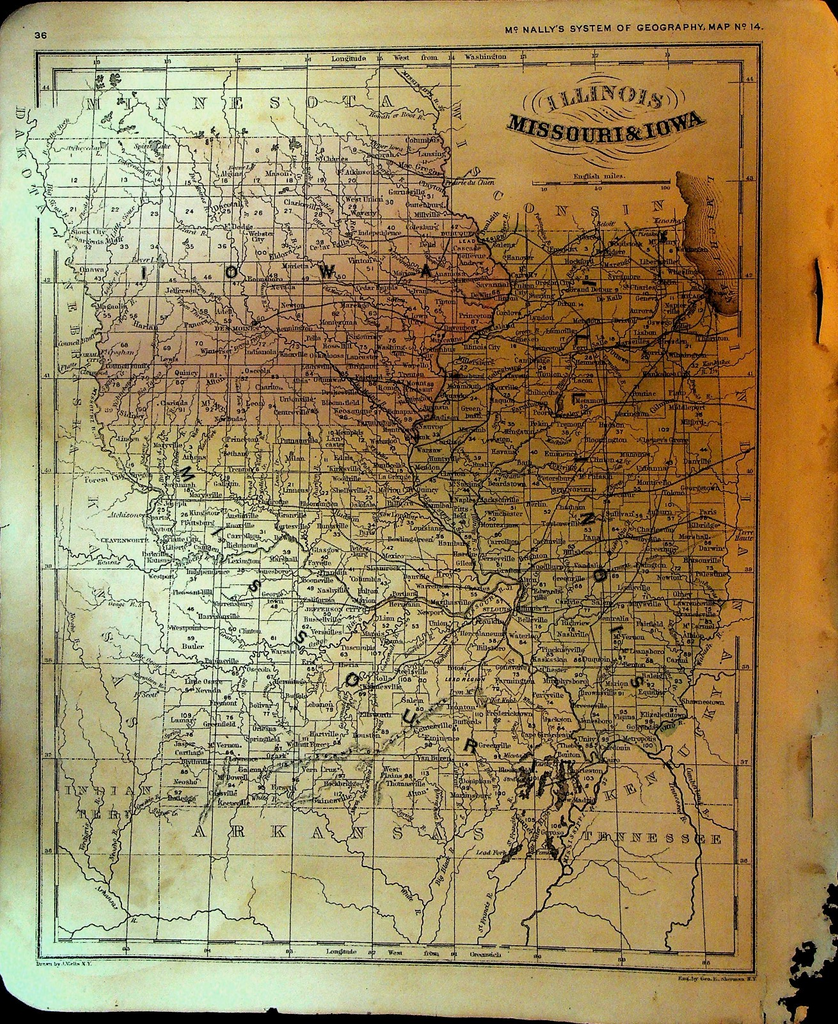 McNally's System of Geography 1800s Map 14 Illinois Missouri Iowa0
