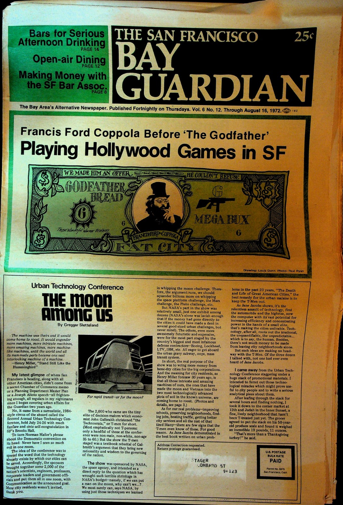 San Francisco Bay Guardian August 16 1972 Francis Ford Coppola Dan O'Neill0