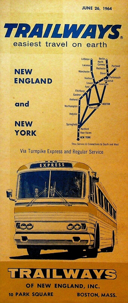 Trailways Bus Schedule June 26 1964 New England New York Easiest Travel