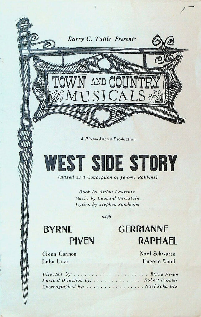 West Side Story Playbill Byrne Piven Gerrianne Raphael 1960s Rochester NY0