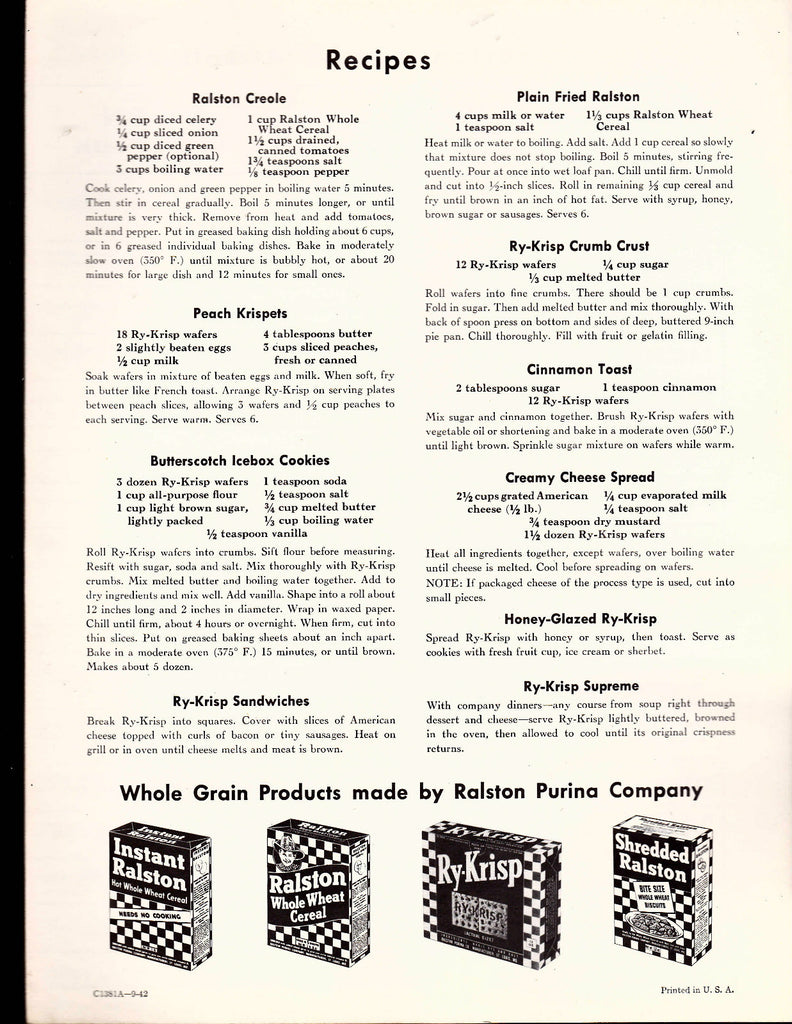 Ralston Purina Co Whole Grains for Better Nutrition Brochure 19420