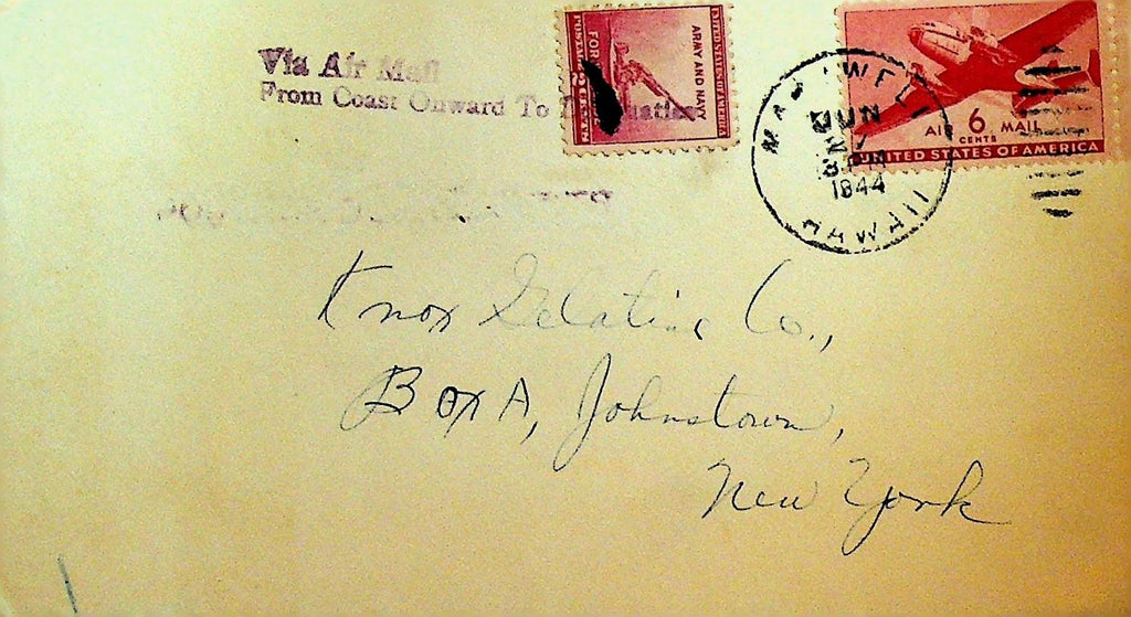 Via Airmail from Coast Onward to Destination 1944 Cover Hawaii Postmark0
