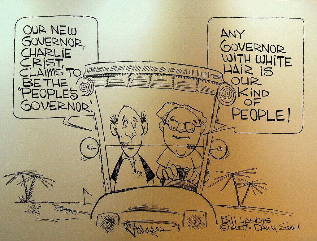 Bill Landis Original Cartoon Art The Villages Daily Sun 2007 Charlie Crist