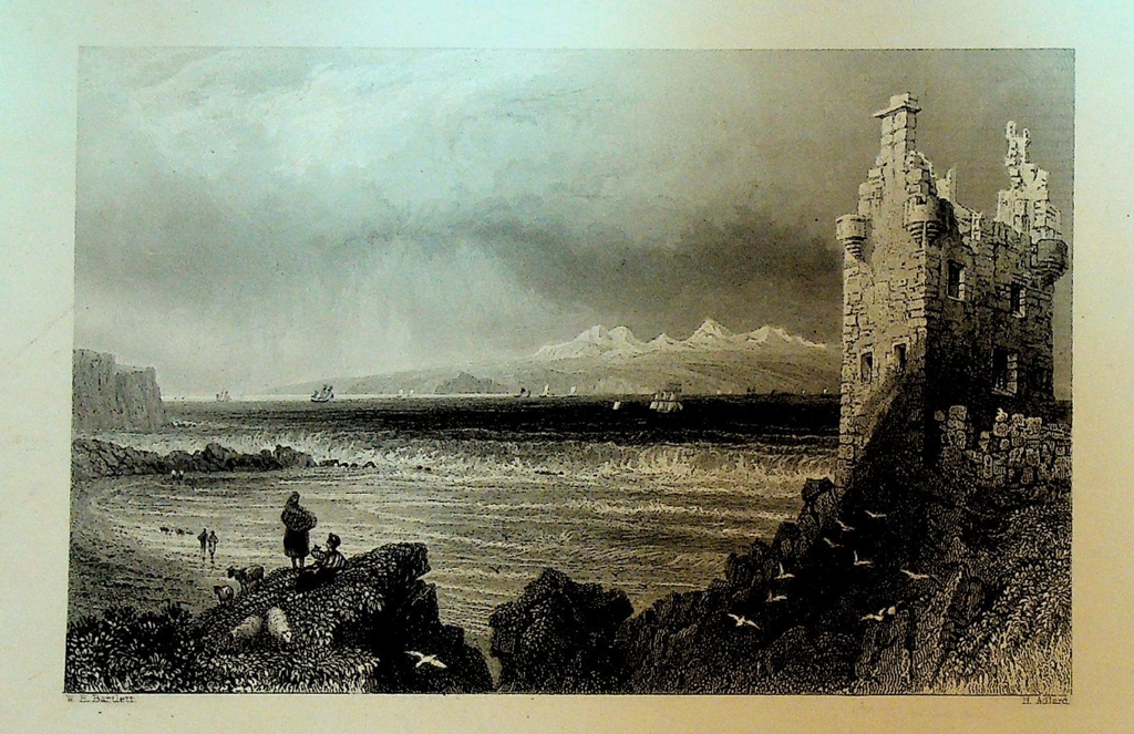 Isle of Arran from Greenan Castle Ayrshire Scotland Steel Engraving 18370