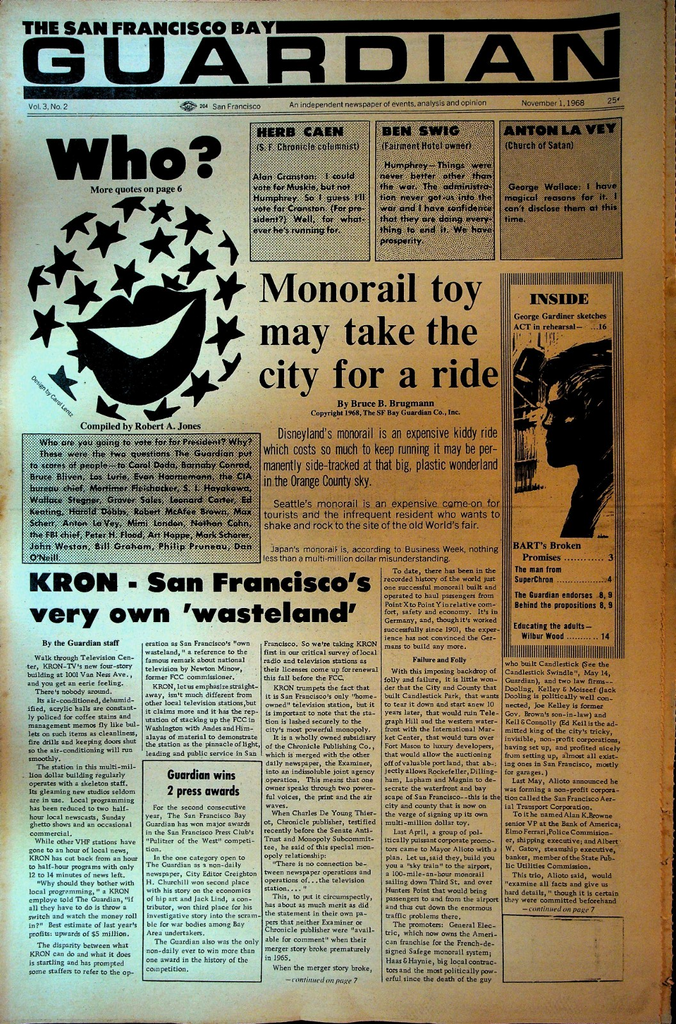 San Francisco Bay Guardian November 1 1968 Chicago Democratic Convention KRON0