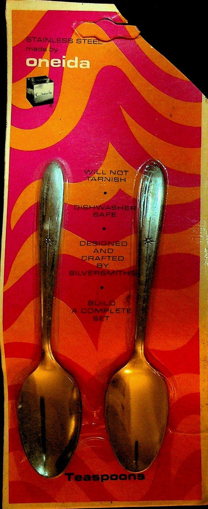 Oneida Stainless Steel Teaspoon Card with 2 Spoons NOS 1970s0