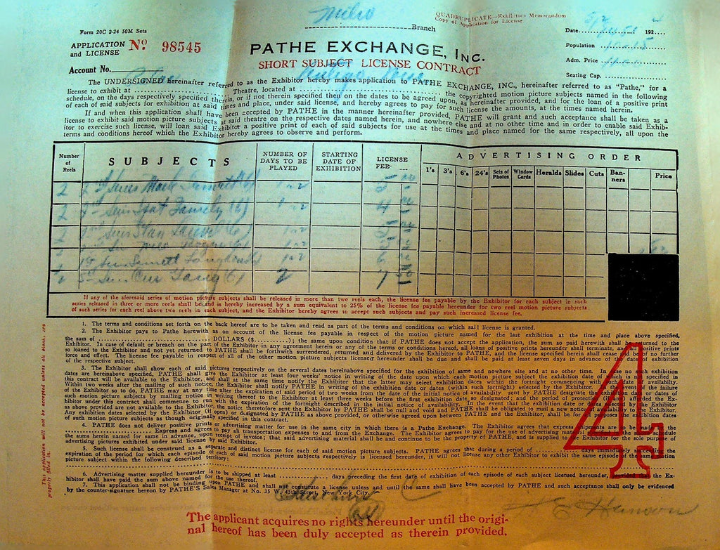 Pathe Exchange Schedule 1924 Spat Family Mack Sennett0