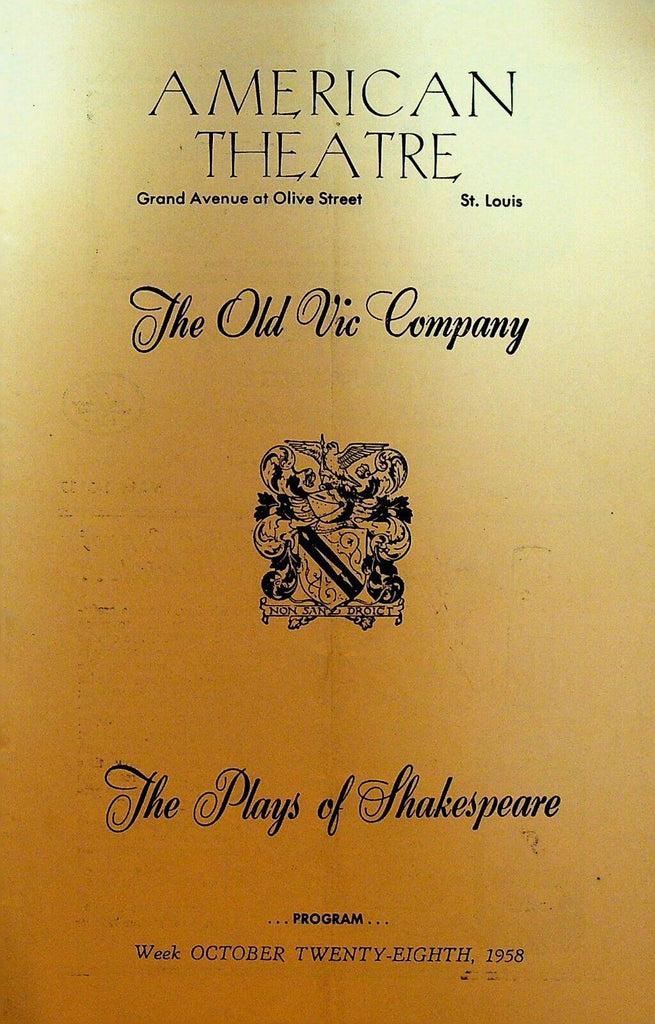 The Old Vic Company Plays of William Shakespeare Playbill October 28 1958