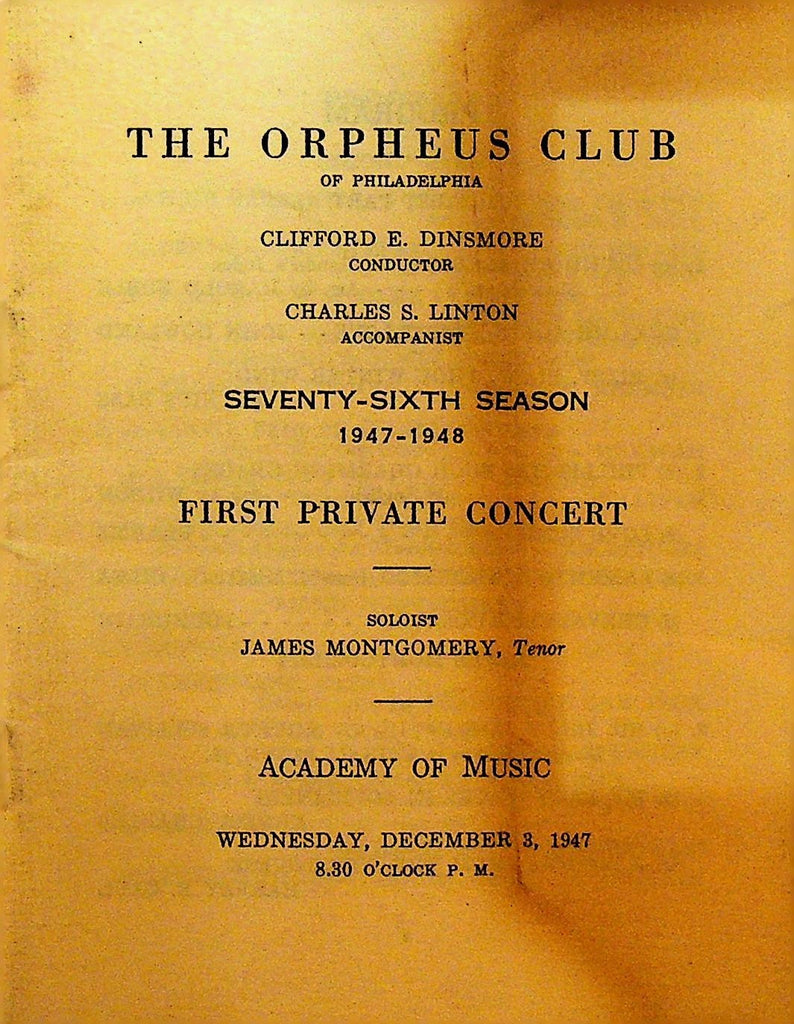Orpheus Club of Philadelphia First Private Concert Program 1947 James Montgomery0