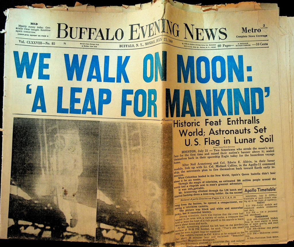 Moon Landing Newspaper Buffalo Evening News July 21 19690