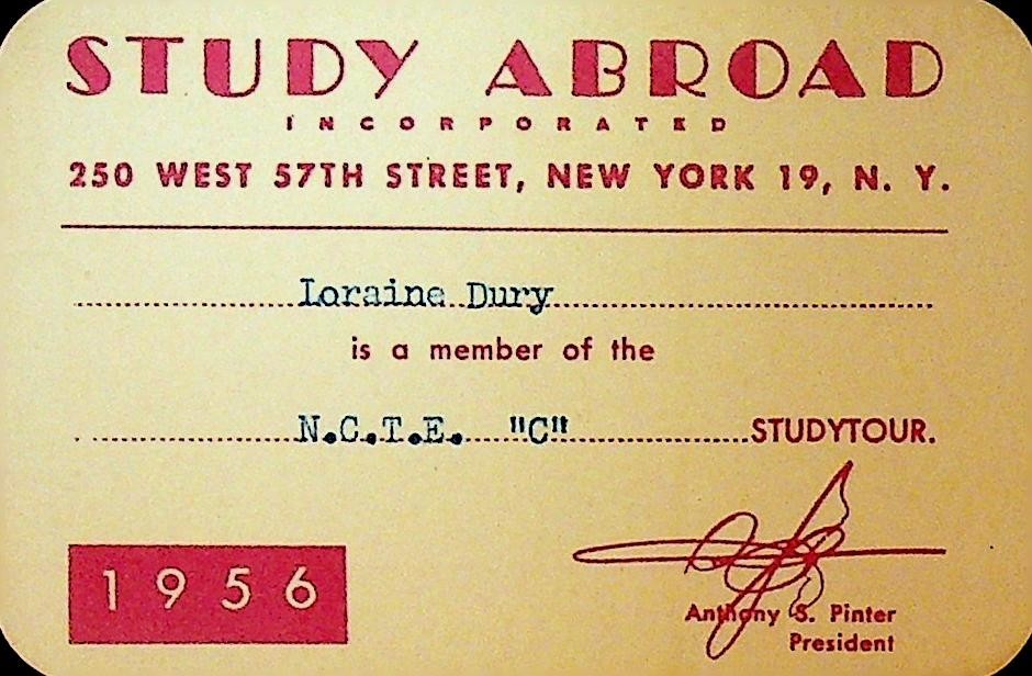 Study Abroad 1956 Membership Card NCTE C Studytour0