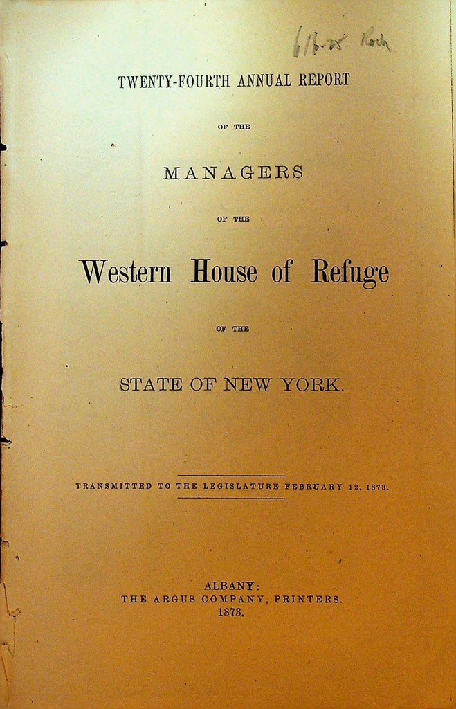 Western House of Refuge for Juvenile Delinquents Annual Report 1873 Rochester NY0