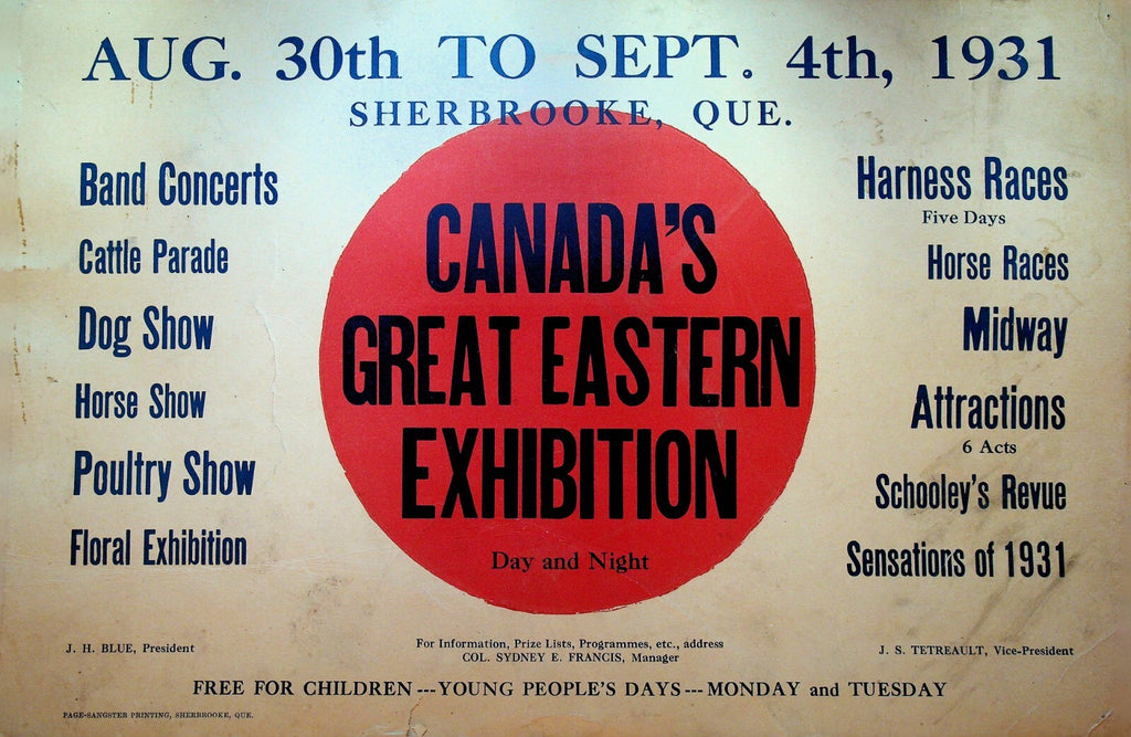 Canada's Great Eastern Exhibition Cardboard Sign 1931 Sherbrooke Quebec Fair0