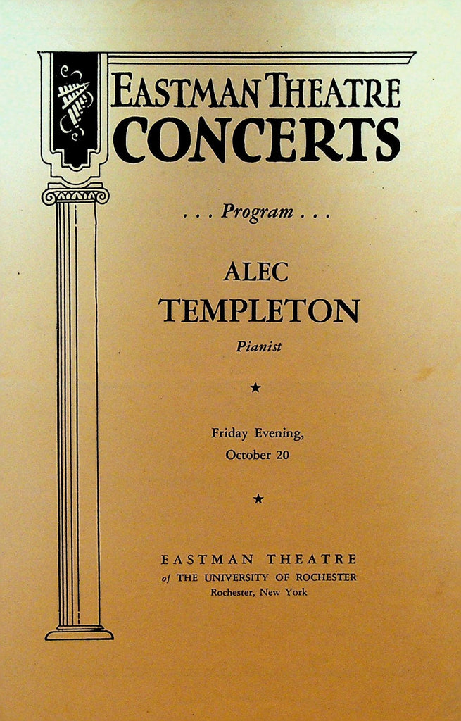 Alec Templeton Program October 20 1944 Rochester NY Eastman Theatre0