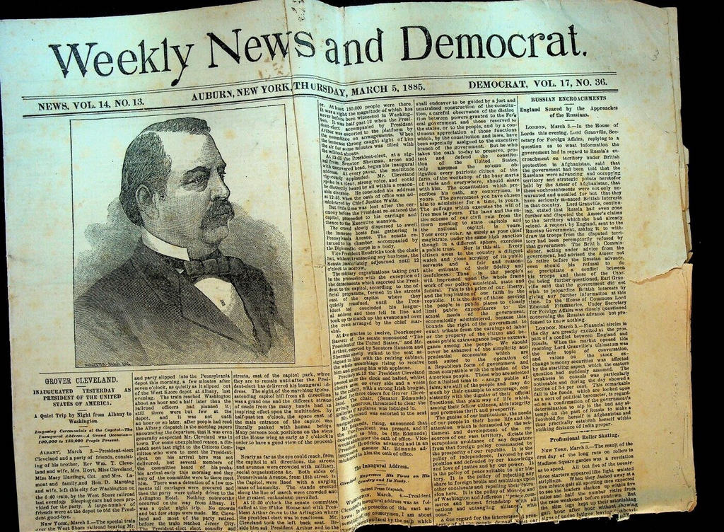Weekly News & Democrat Auburn NY March 5 1885 Grover Cleveland America's Cup