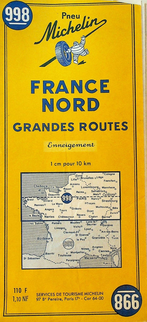 Michelin Map 1960 #998 France Nord Grandes Routes0