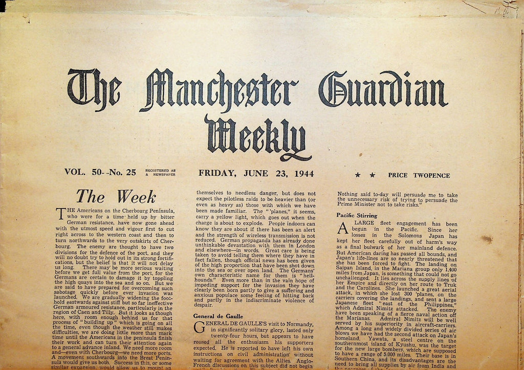 Manchester Guardian Weekly June 23 1944 WWII Charles de Gaulle0