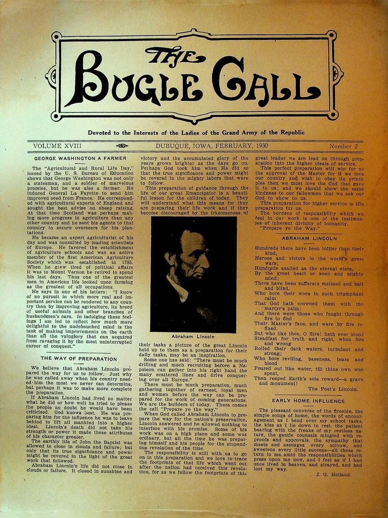 The Bugle Call February 1930 Ladies of the Grand Army Republic Abraham Lincoln0