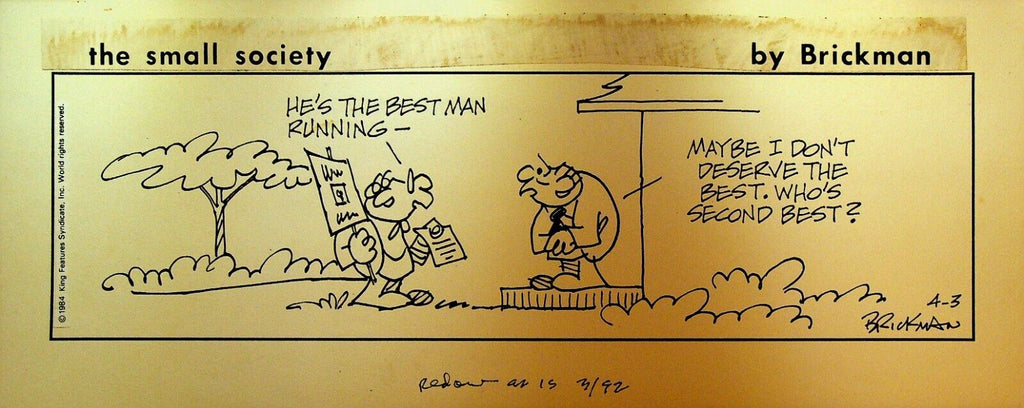 The Small Society Original Comic Strip Art April 3 1984 Best Man Running