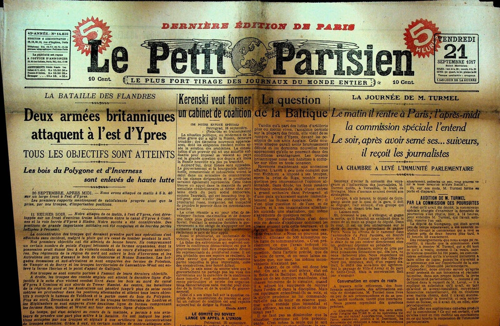 Le Petit Parisien WWI Newspaper France September 21 1917 Ypres Battle