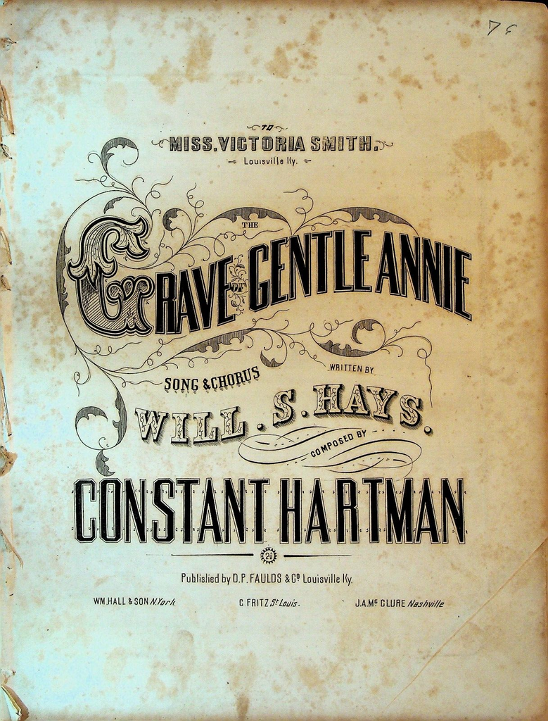 The Grave of Gentle Annie Sheet Music Will S Hays Contant Hartman 1858