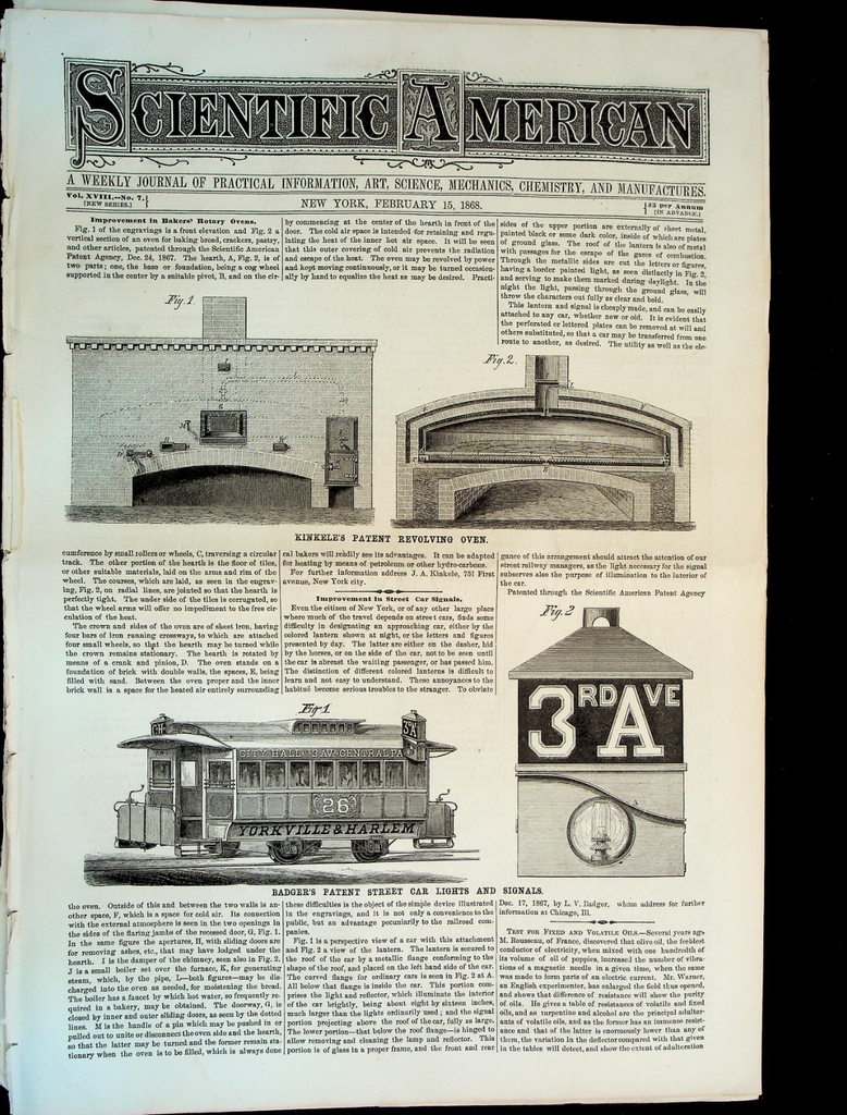 Scientific American February 15 1868 Street Car Lights Signals Grain Harvester0