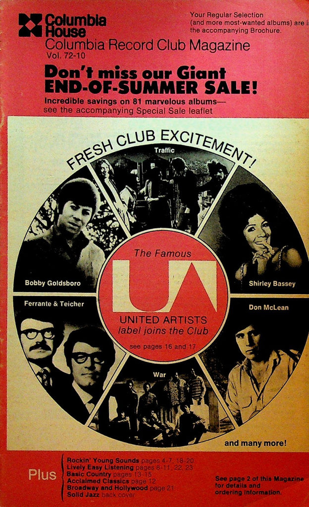 Columbia House Record Club Magazine 1972 72-10 Traffic Don McLean Shirley Bassey0