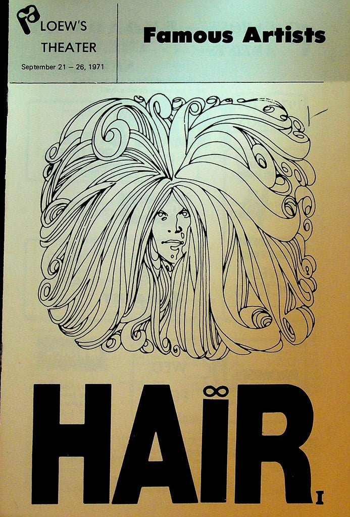 Hair Playbill Loew's Theater September 1971 Syracuse Doug Rowell Randy Keys0