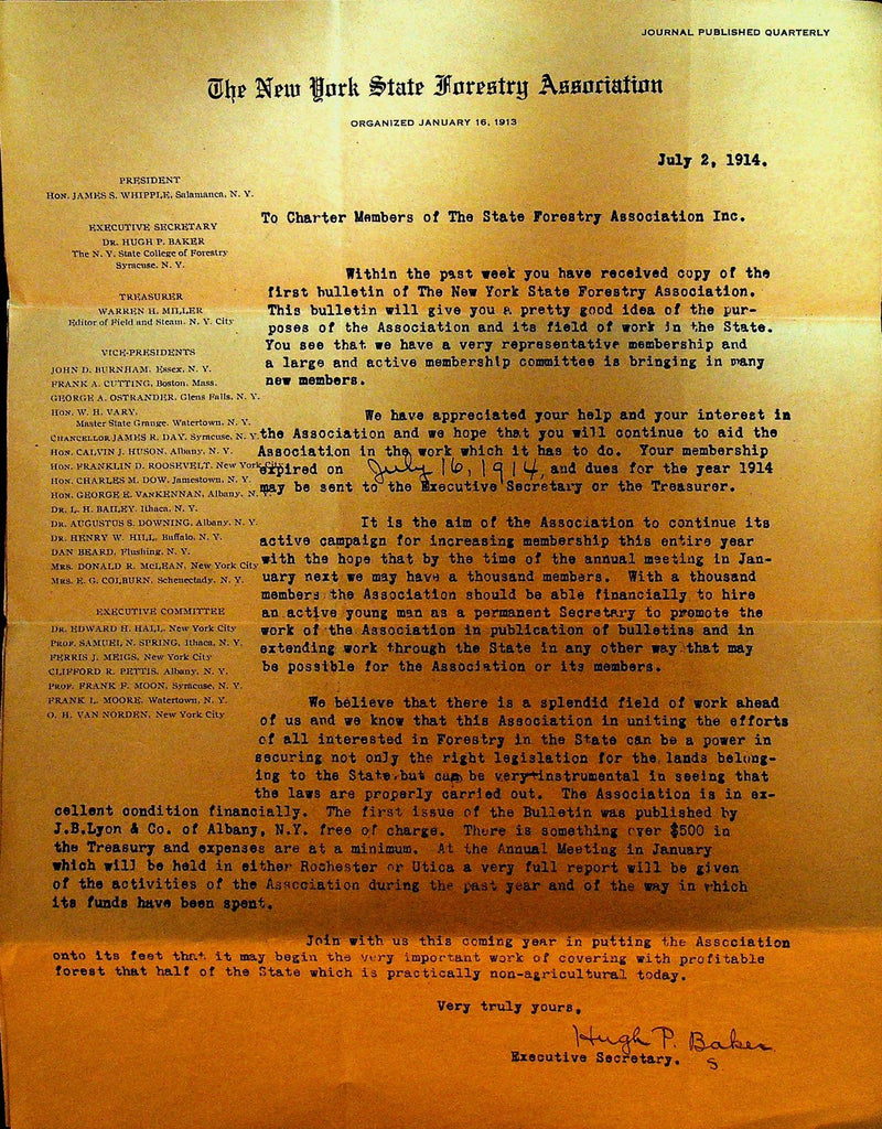 New York State Forestry Association Letterhead July 2 1914 Charter Members0
