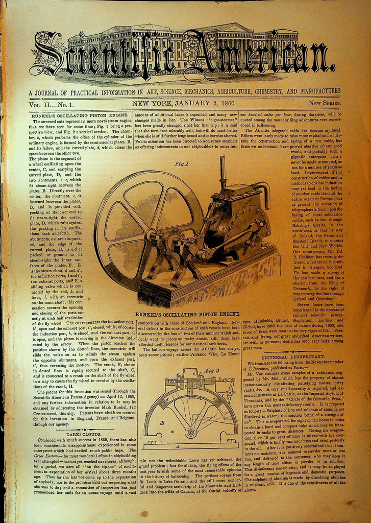Scientific American January 2 1860 American Institute Runkel Piston Engine0