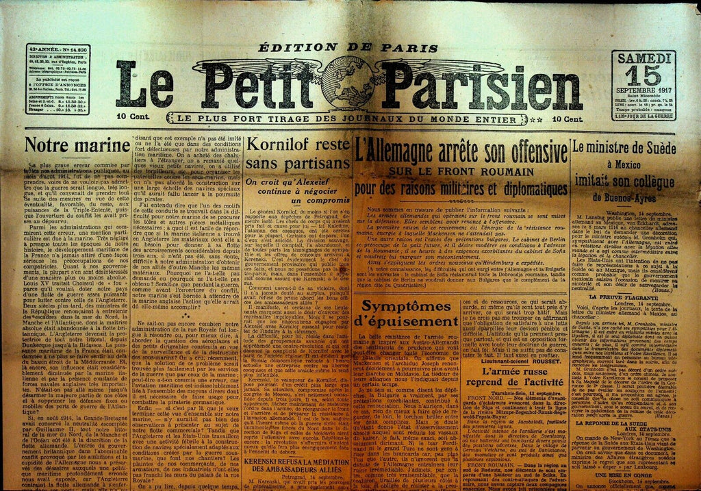 Le Petit Parisien WWI Newspaper France September 15 1917 Russia Civil War