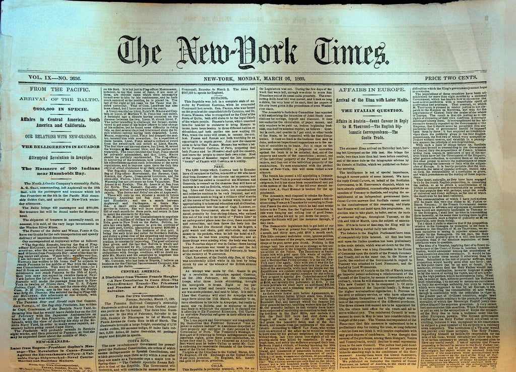 New York Times March 26 1860 Humboldt Tuluwat Massacre EA Johnson Murder