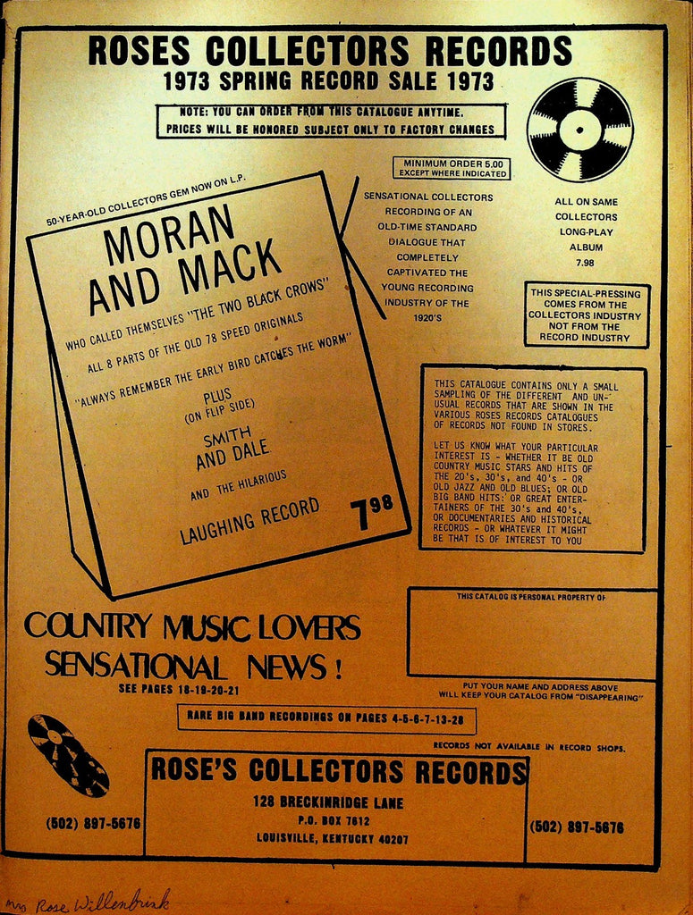 Roses Collectors Records Catalog Louisville Ky Spring 19730