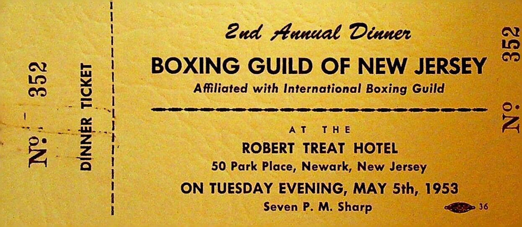 Boxing Guild of New Jersey Dinner Banquet Ticket Unused 1953