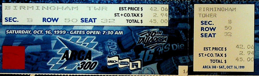 ARCA 300 Auto Racing Ticket October 16 19990