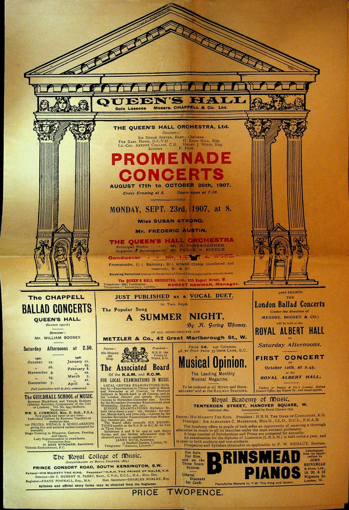 Promenade Concert Program September 23 1907 Queen's Hall Susan Strong0