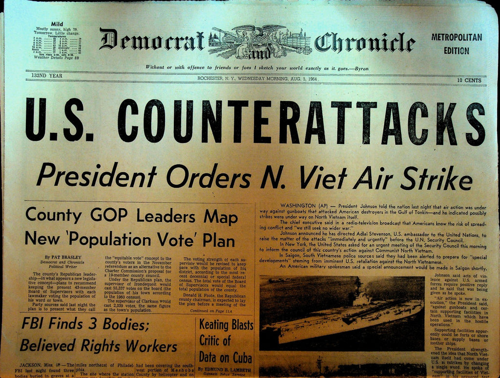 Rochester Democrat & Chronicle August 5 1964 Civil Rights Mississippi Vietnam0