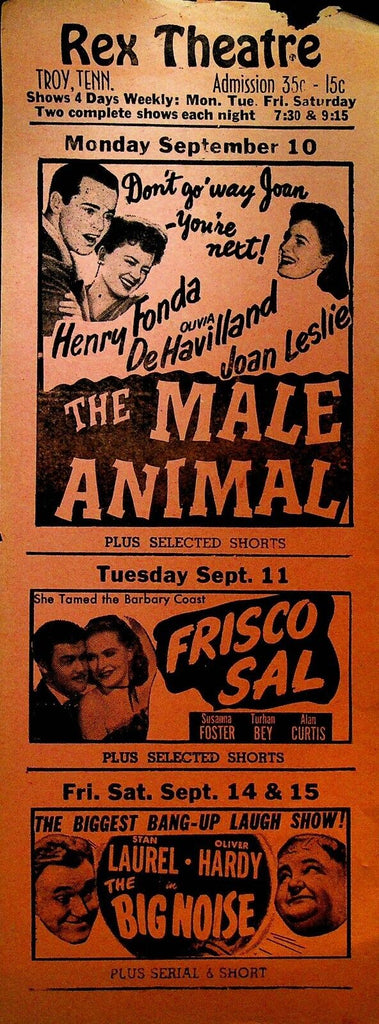 Rex Theatre Troy Tennessee Movie Ad Herald Laurel and Hardy Henry Fonda Orange