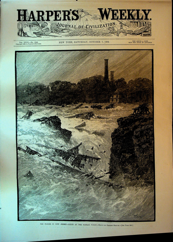 Harper's Weekly October 7 1882 Passaic Falls New Jersey Floods Thomas Nast0