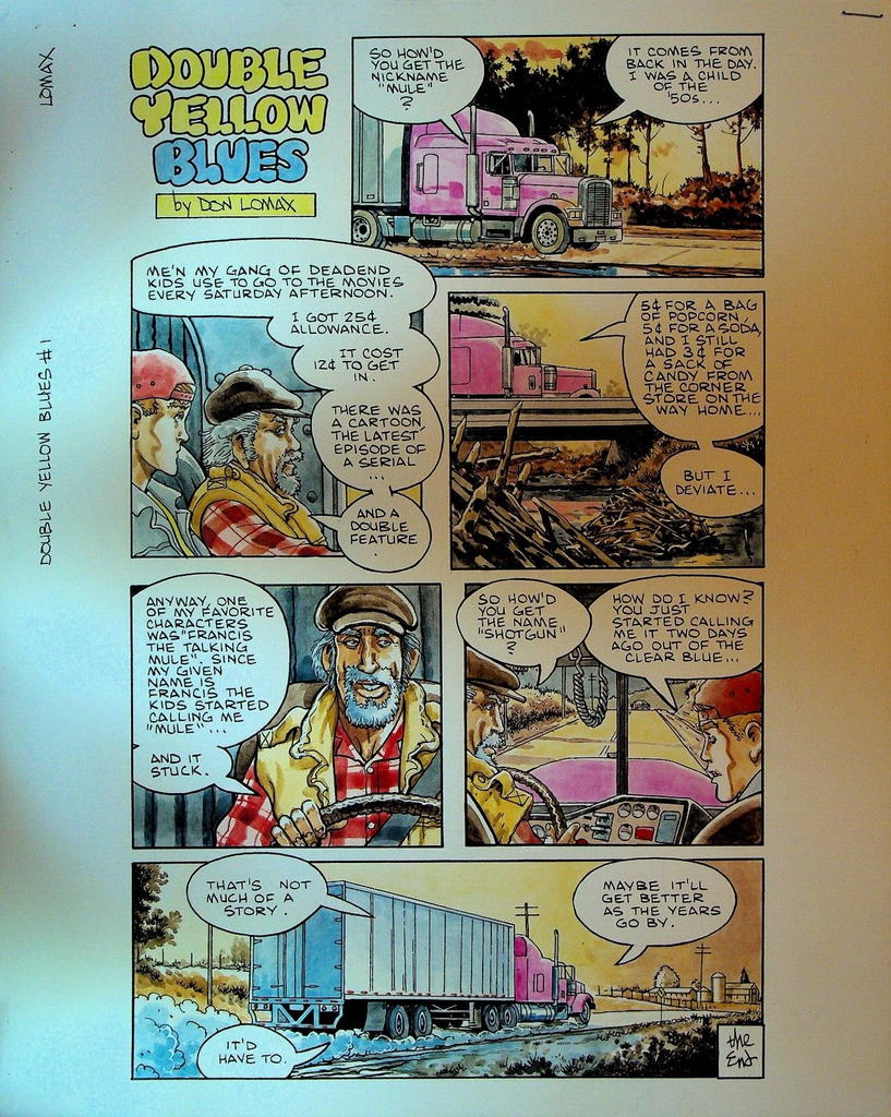 Double Yellow Blues Original Art Don Lomax Trucking Truckers First Story