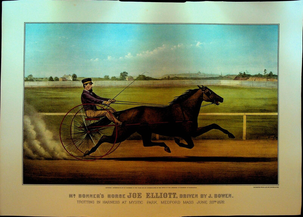 Currier & Ives Calendar Topper 1968 Joe Elliott Harness Racing Horse Mr Bonner